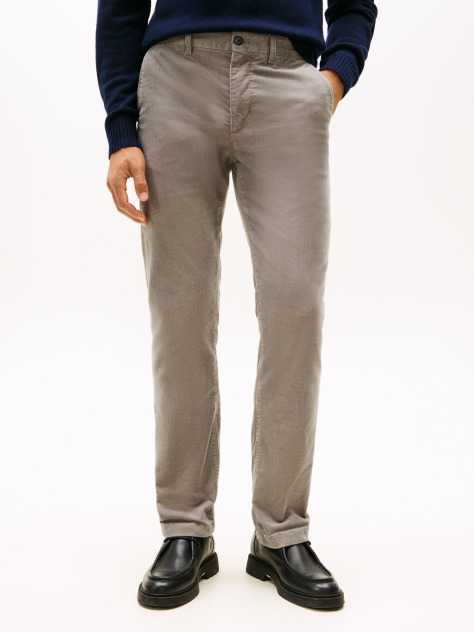 Gri Pantaloni Denton Chino Drepti Din Catifea  Barbati