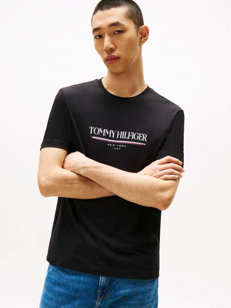 Negru Tricou Cu Logo Cu Guler Rotund  Barbati
