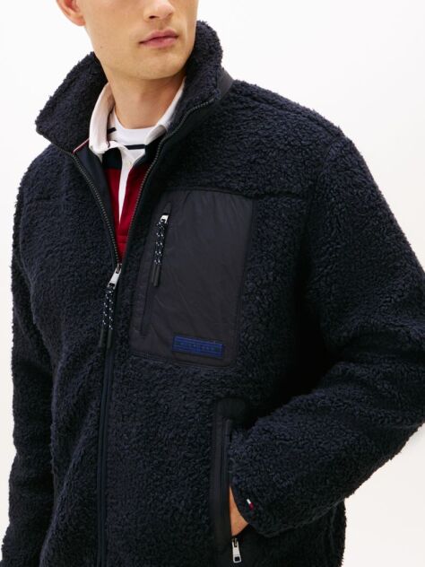 Blue Jacheta Din Fleece Tip Teddy Cu Fermoar  Barbati