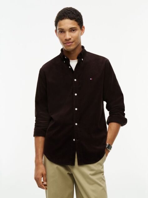 Maro Camasa Regular Corduroy Cu Broderie Flag  Barbati