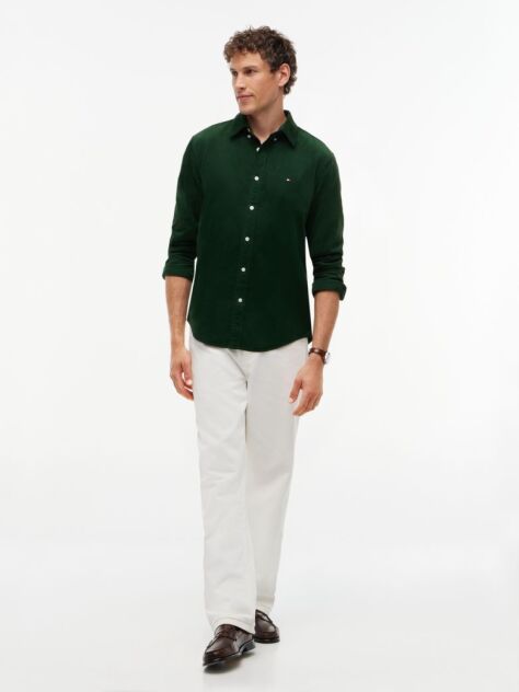 Verde Camasa Regular Corduroy Cu Broderie Flag  Barbati