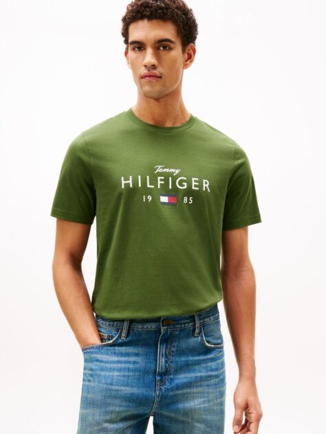 Verde T-Shirt Cu Guler Rotund Si Logo Grafic  Barbati