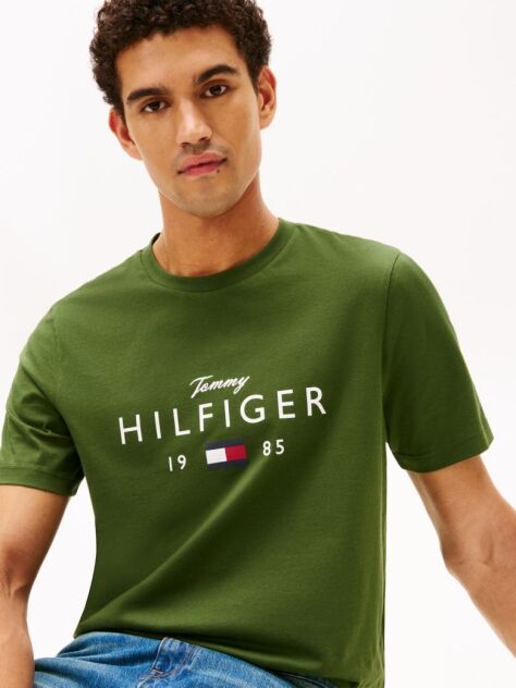 Verde T-Shirt Cu Guler Rotund Si Logo Grafic  Barbati