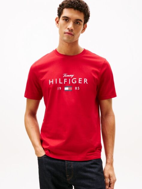 Rosu T-Shirt Cu Guler Rotund Si Logo Grafic  Barbati