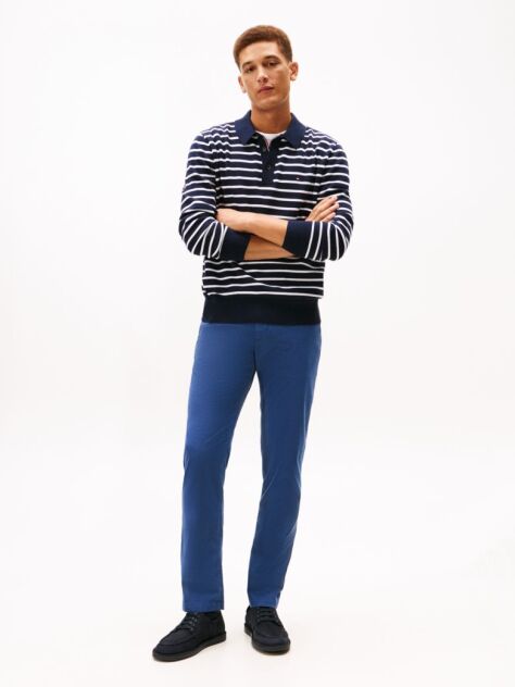 Blue Denton Twill Pantaloni Chino Din Bumbac  Barbati