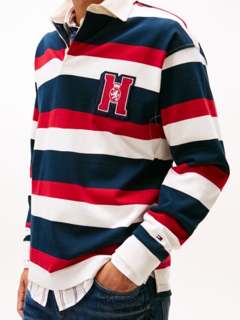 Multi Bluza De Rugby Relaxat Cu Logo Appliqué Si Dungi  Barbati