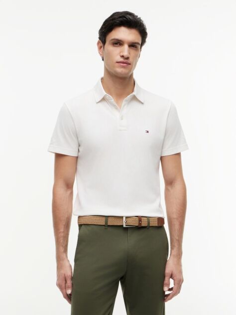 Bej Tricou Polo Din Mesh Jersey Cu Croiala Regular  Barbati