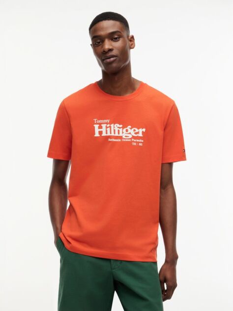 Portocaliu Tricou Cu Imprimeu Grafic Si Logo  Barbati