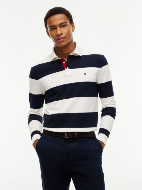 Multi Rugby Stripe Long Sleeve Polo Shirt  Men