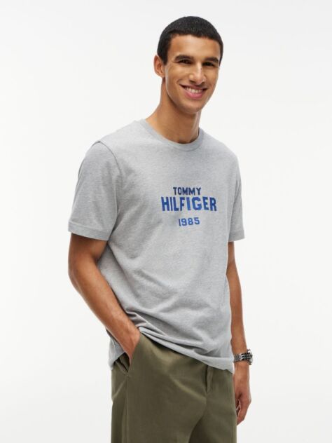 Gri T-Shirt Din Jerseu Cu Logo Si Guler Rotund  Barbati