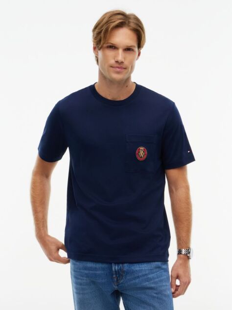 Blue Crest Pocket Fluid Cotton T-Shirt  Men