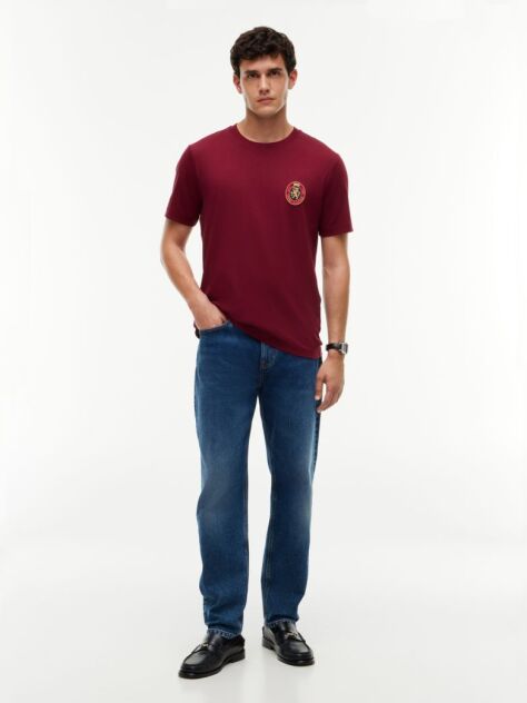 Red Crest Pocket Fluid Cotton T-Shirt  Men