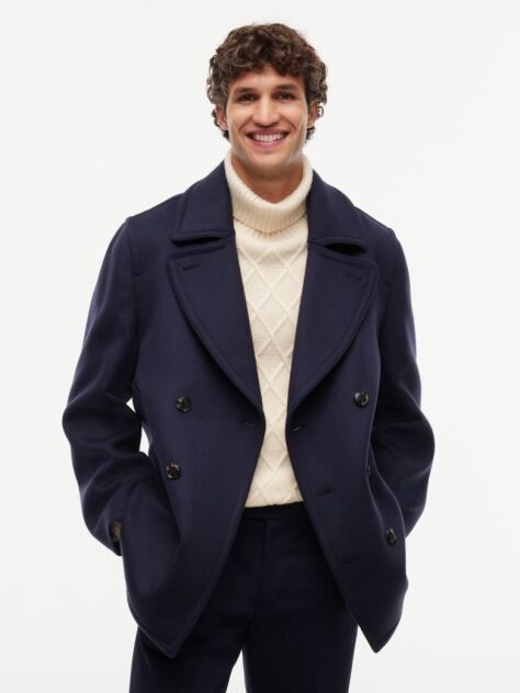 Blue New York Label Wool Blend Relaxed Peacoat  Men