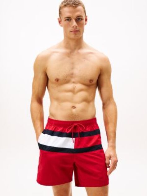 Rosu Pantalon Scurt De Baie Hilfiger Flag Lungime Medie  Barbati