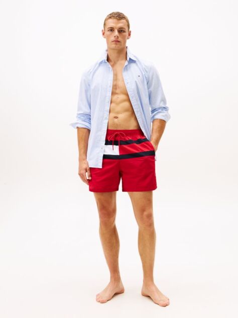 Rosu Pantalon Scurt De Baie Hilfiger Flag Lungime Medie  Barbati