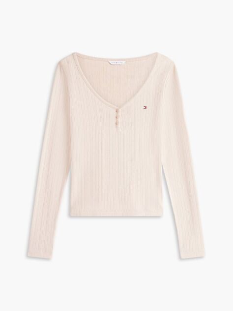 Bej Set De Pijamale Essential Pointelle Henley Cu Croiala Lejera  Femei