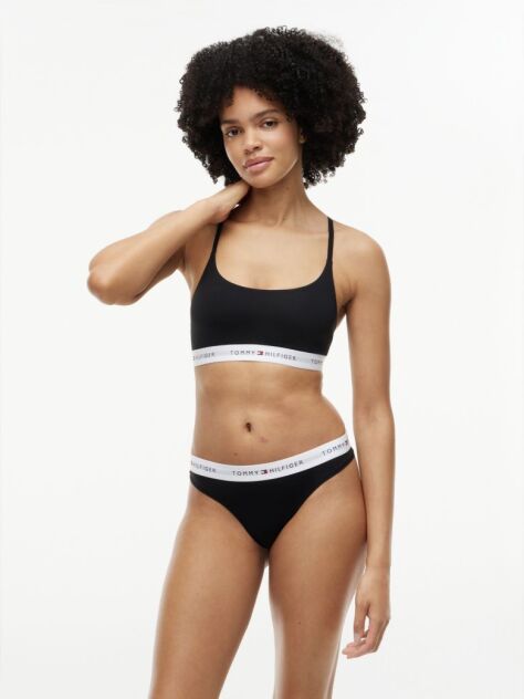 Negru Thong Microfibre Cu Logo Microfiber  Femei
