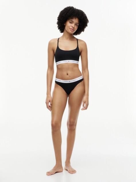Negru Thong Microfibre Cu Logo Microfiber  Femei