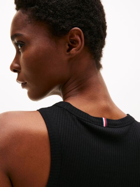 Negru Tricou Cu Nervuri Slim  Femei