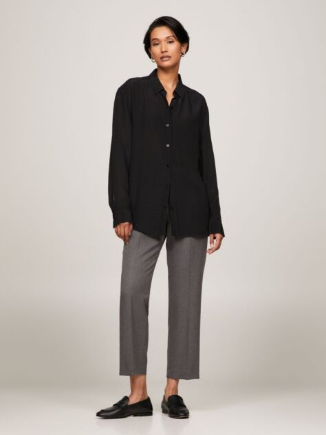 Negru Camasa Fluida Crepe Regular Fit  Femei