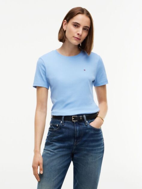 Blue Flag Embroidery Ribbed Slim T-Shirt  Women