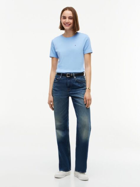 Blue Flag Embroidery Ribbed Slim T-Shirt  Women