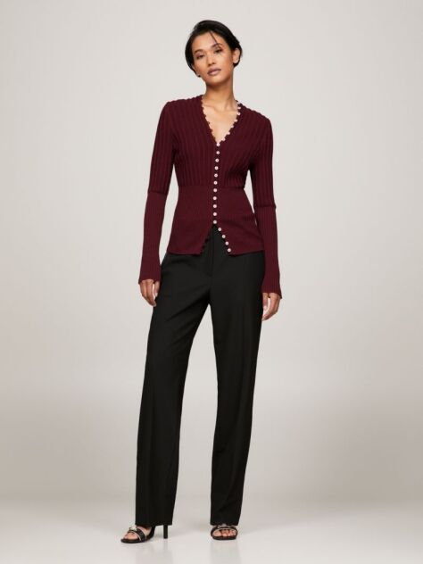 Rosu Cardigan Slim Fit Cu Nasturi   Femei