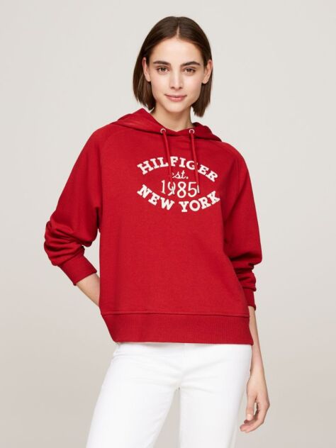 Red Varsity Logo Embroidery Hoody  Women