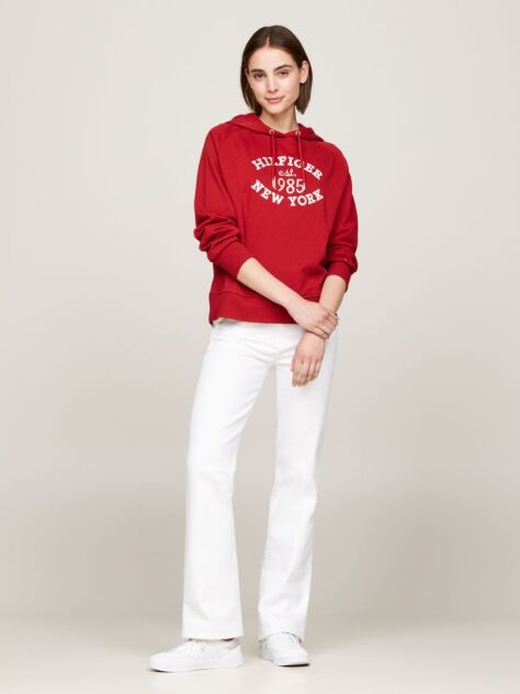 Red Varsity Logo Embroidery Hoody  Women