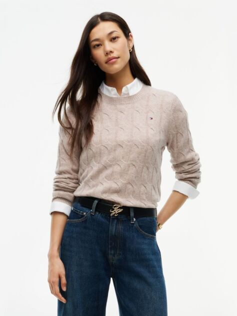 Bej Pulover Din Tricot De Lana Pura   Femei