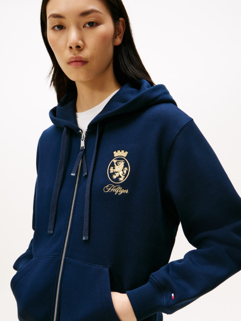 Blue Hanorac Cu Fermoar Si Broderie TH Crest  Femei