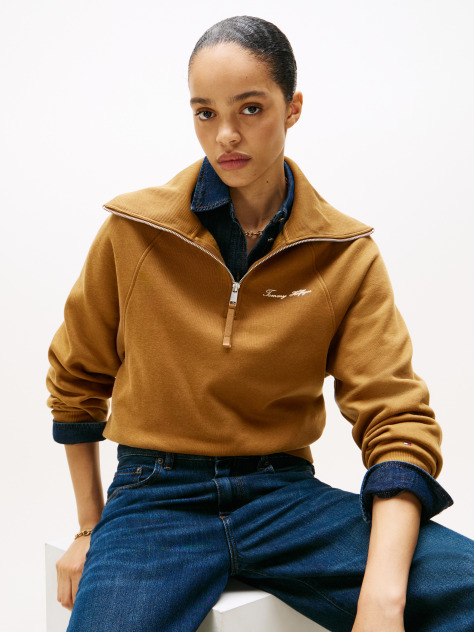 Khaki Pulover Half-Zip Din Fleece Tricotat Interlock  Femei