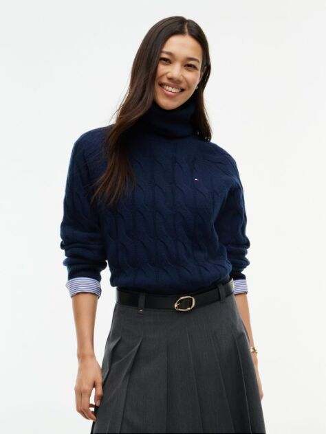Blue Pulover Relaxat Din Lana Moale Cu Model Tricotat  Femei