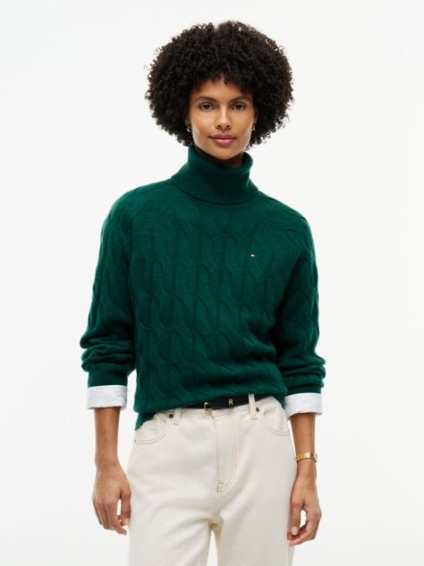 Verde Pulover Relaxat Din Lana Moale Cu Model Tricotat  Femei