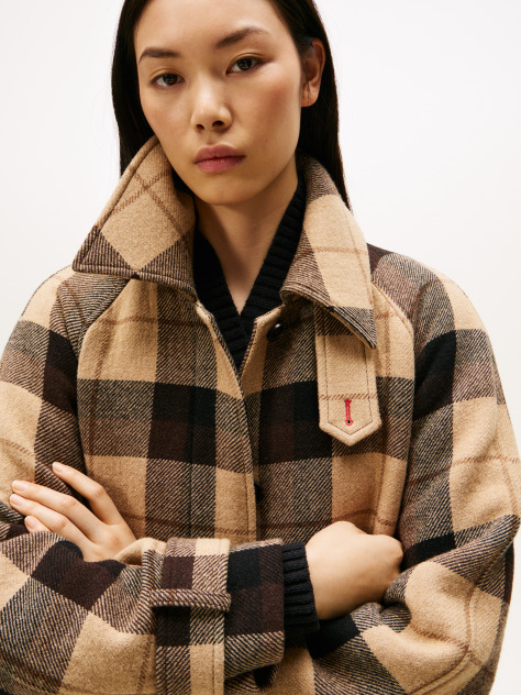 Multi Palton Oversized Din Amestec De Lana Cu Model In Carouri Si Curea  Femei