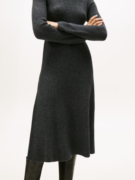 Gri Rochie Tip Pulover Midi Din Lana Moale  Femei