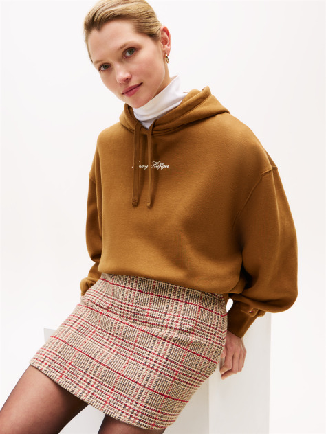Khaki Hanorac Relaxat Cu Logo Texturat  Femei