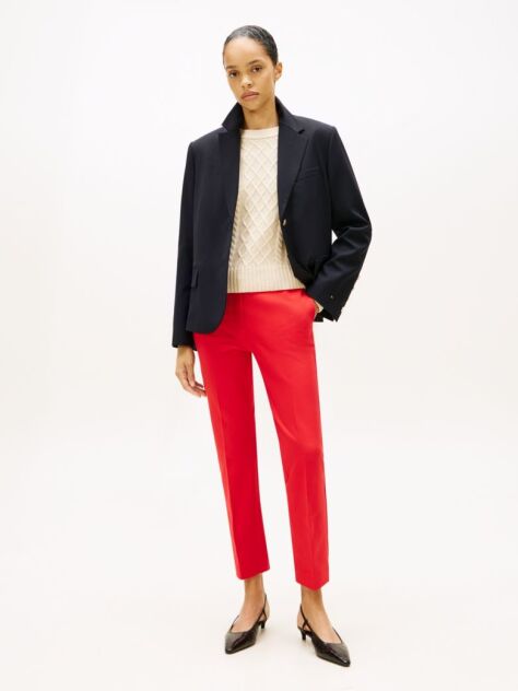 Rosu Pantaloni Slim Din Gabardina  Femei