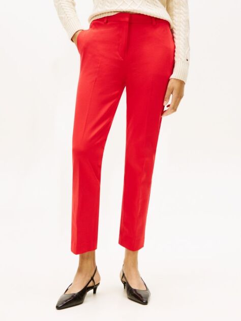 Rosu Pantaloni Slim Din Gabardina  Femei