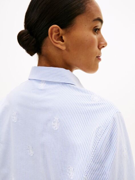 Blue Camasa Oxford Cu Croiala Relaxata Si Broderie TH Crest  Femei