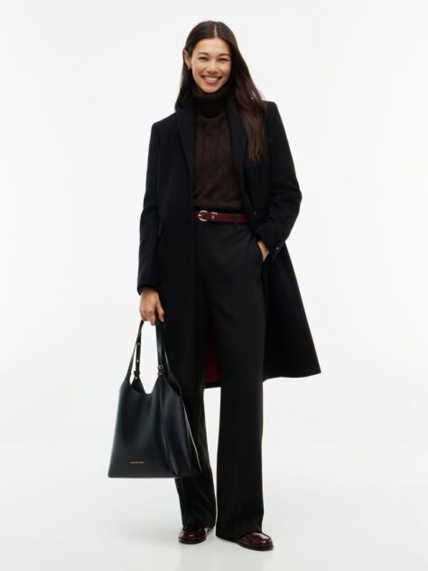 Black Manteco Wool Blend Slim Single Breasted Coat  Women