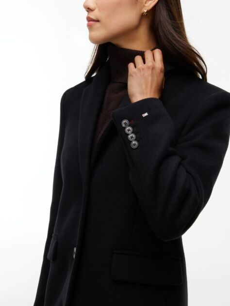Black Manteco Wool Blend Slim Single Breasted Coat  Women