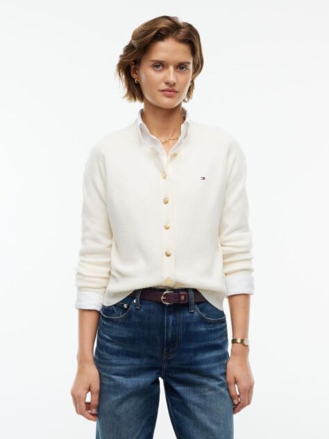 Bej Cardigan Din Lana Pura Cu Croiala Slim Si Nasturi  Femei