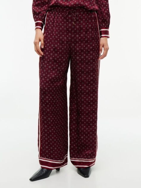 Red Jacquard Scarf Print Relaxed Straight Trousers  Women