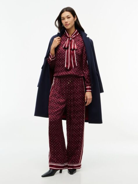 Red Jacquard Scarf Print Relaxed Straight Trousers  Women
