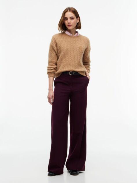 Red Straight Wide Leg Tuxedo Trousers  Women