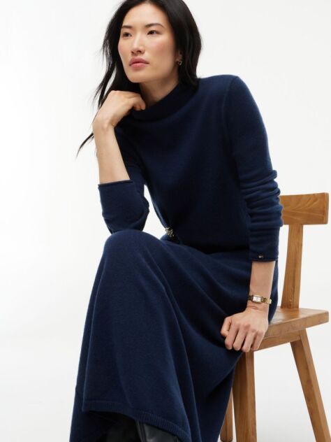 Blue Rochie Cu Croiala Lejera Logo Si Detalii Din Lana Pura  Femei