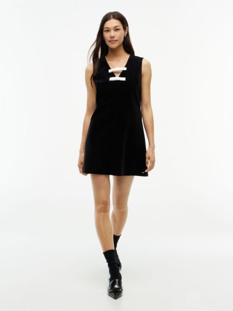 Black Festive Velvet Bow Sleeveless Mini Dress  Women