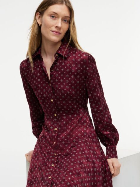 Rosu Rochie Tip Camasa Midi Jacquard  Femei