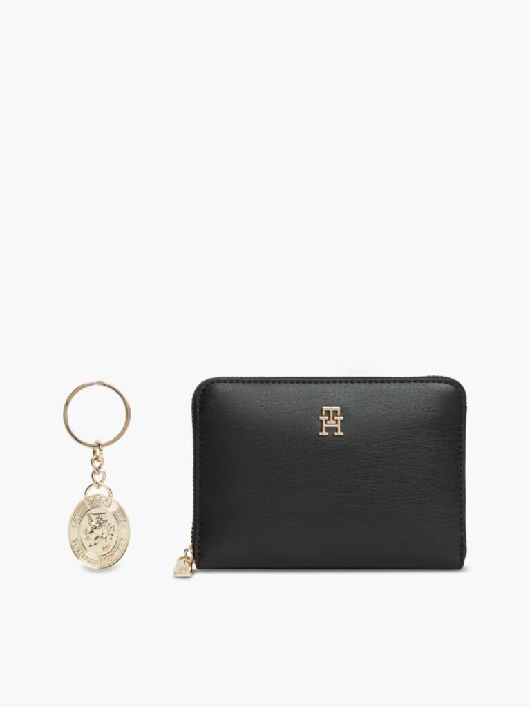 Black Zip-Around Wallet And Charm Gift Box  Women